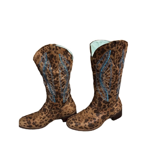 Womens Cowboy Boots Brown Leopard Print Western Embroidered Butterfly Boho EU38 - Picture 3 of 11